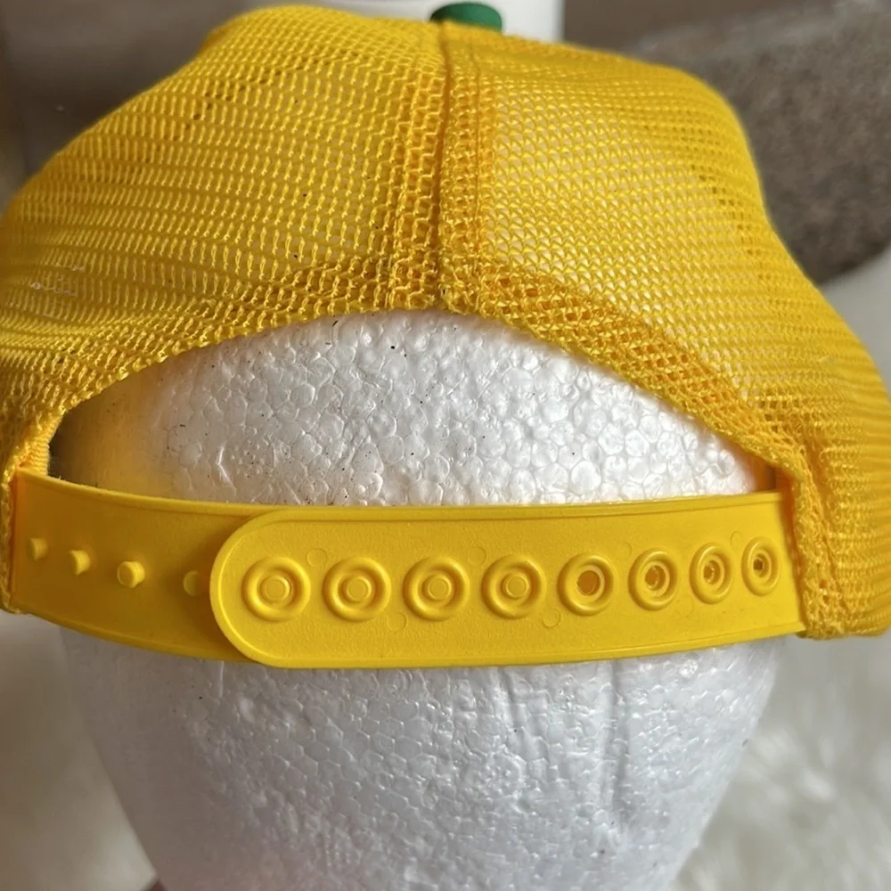 John Deere Vintage Square Patch Mesh Snapback Trucker Hat Retro Green Yellow